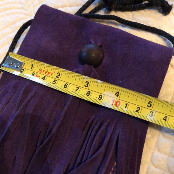 💜 Handmade Purple Suede mini crossbody fringe fold over front cute bag - Picture 8 of 10